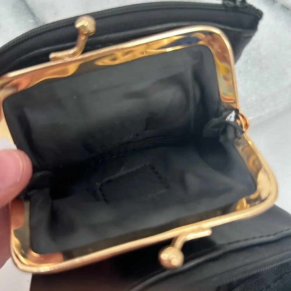 NWT black leather coin purse